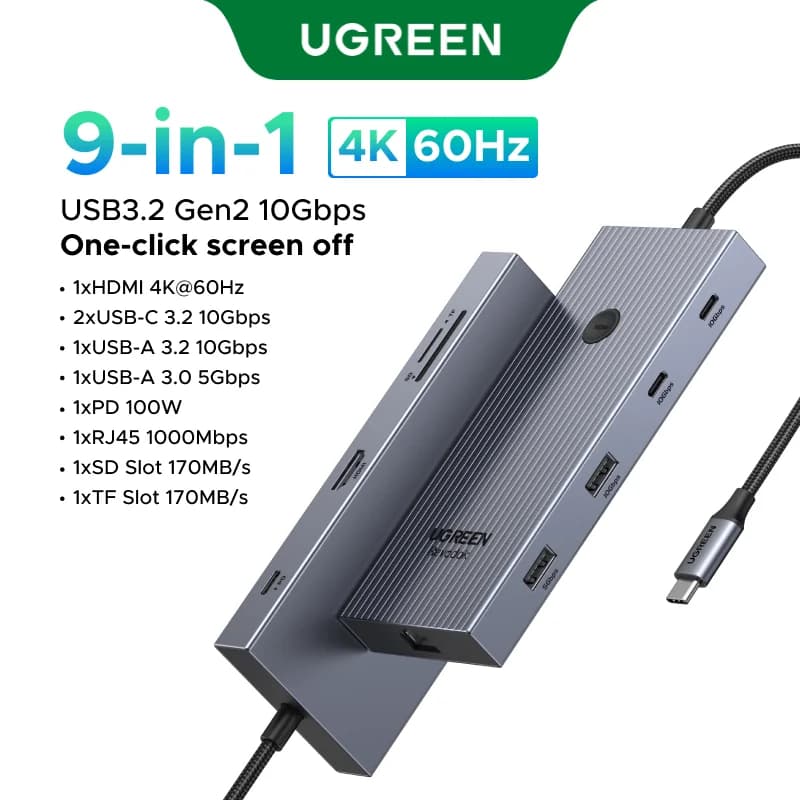 USB-C Hub med 4K HDMI, 10Gbps Data och Skärmlås