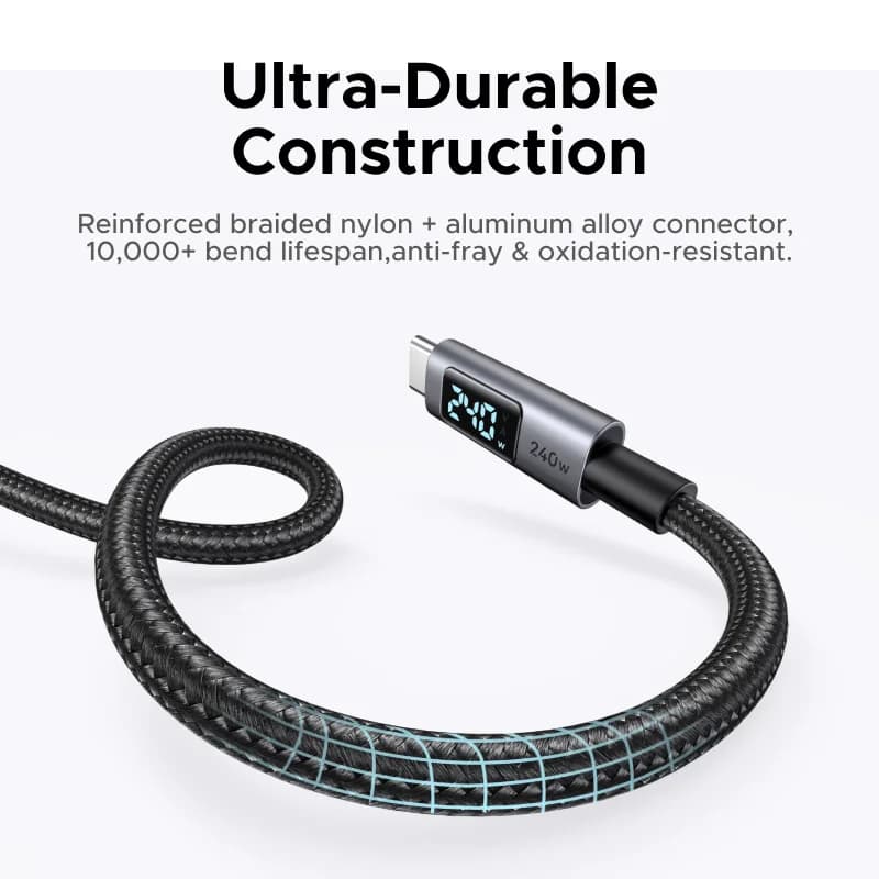 USB-C till USB-C kabel, 240W PD3.1, Digital display