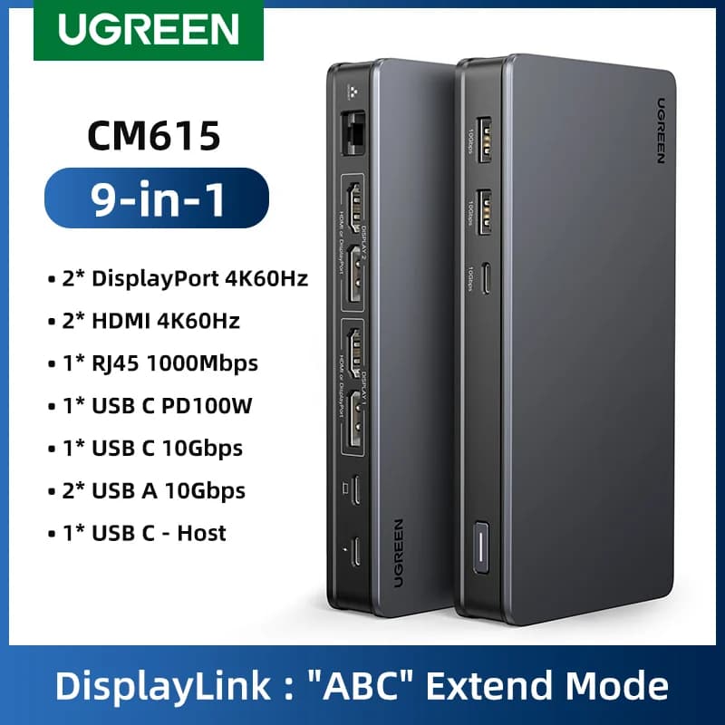 9-i-1 USB-C Dockningsstation med Trippel Skärm