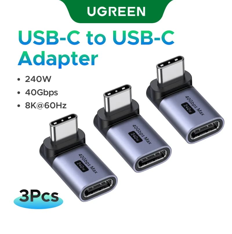 Vinkeladapter USB-C hona till hane, 3-pack