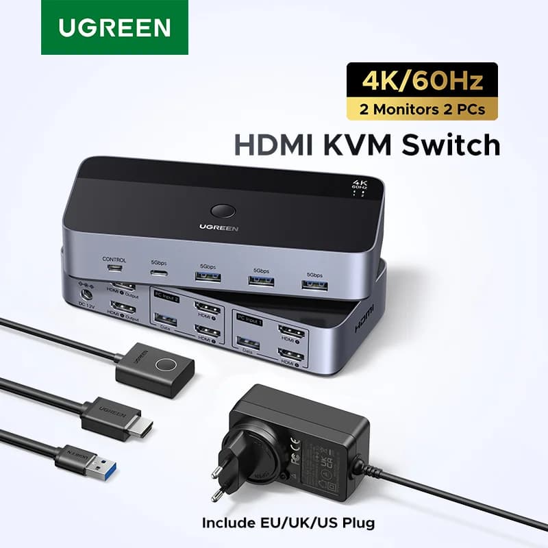 Dual Monitor KVM-switch med HDMI och USB-C