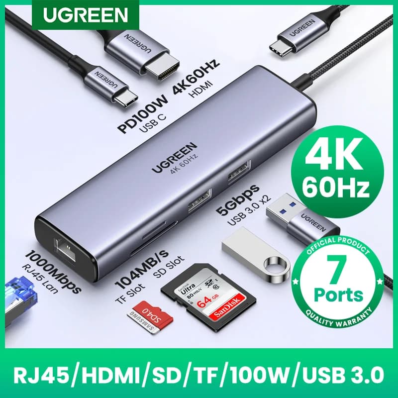 7-i-1 USB-C Hub, 4K60Hz HDMI, 100W PD