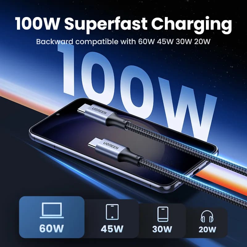 2-pack 100W USB-C till USB-C PD-kablar