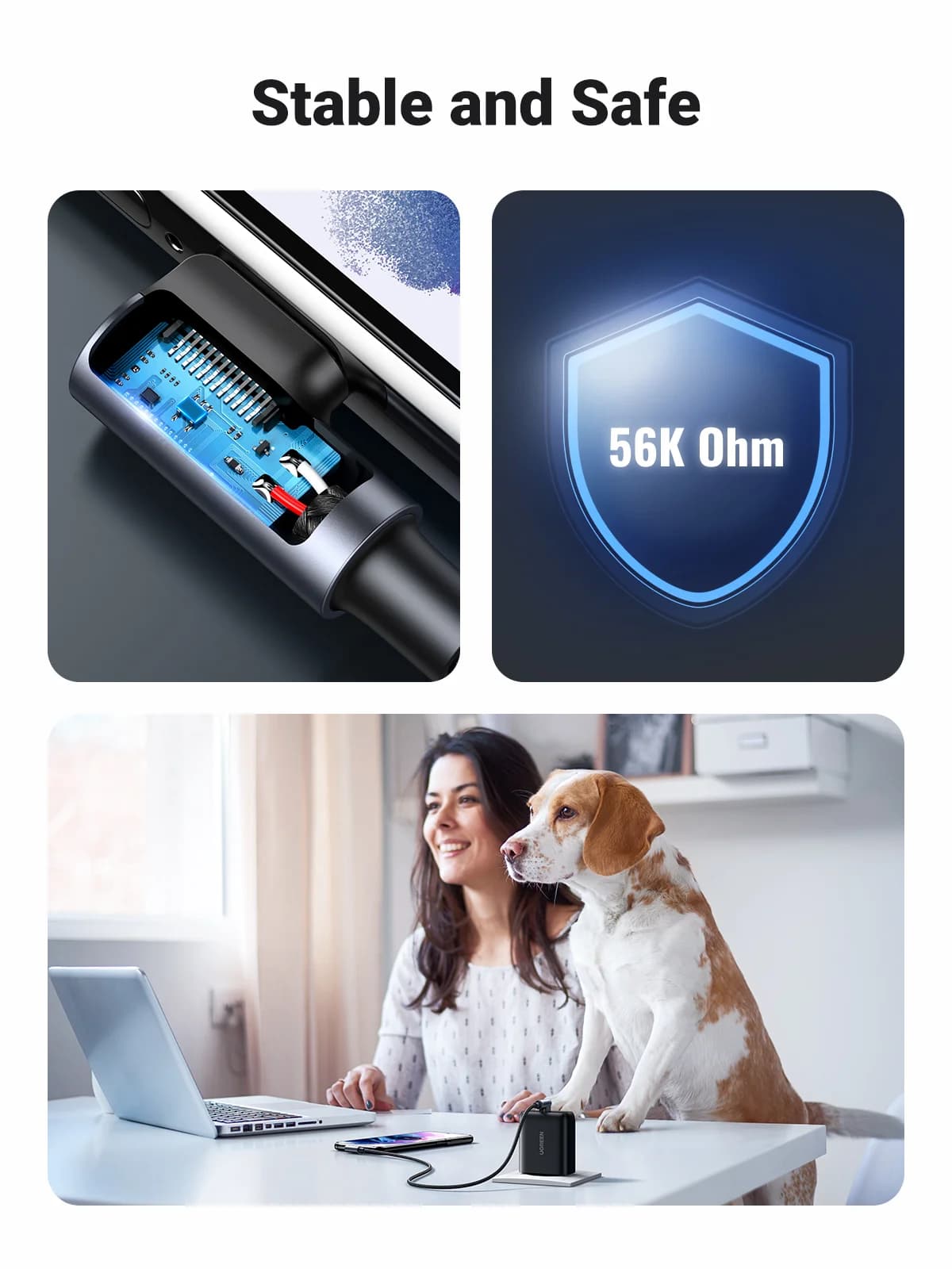 Nylon USB-C till USB-C kabel, 90 grader