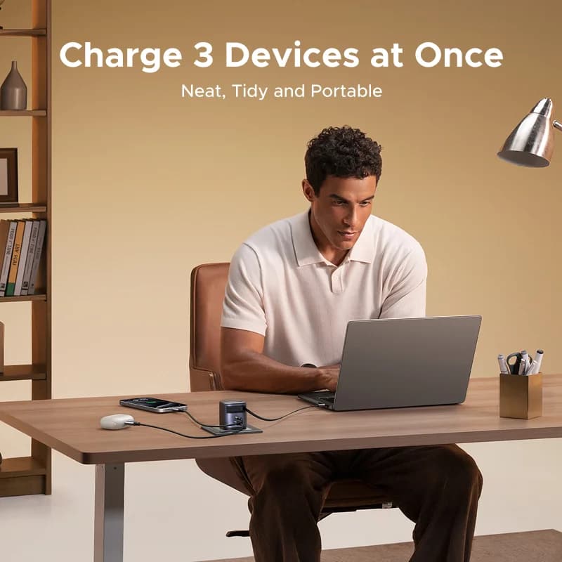 65W GaN-laddare med infällbar USB-C-kabel