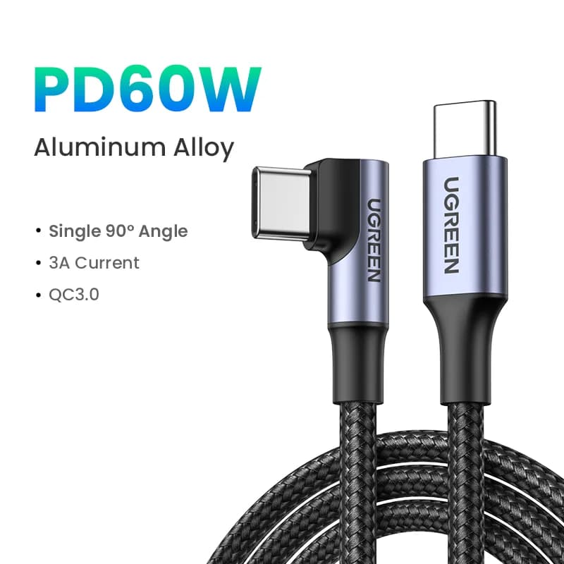USB-C-kabel 90 grader, 100W PD, Gaming