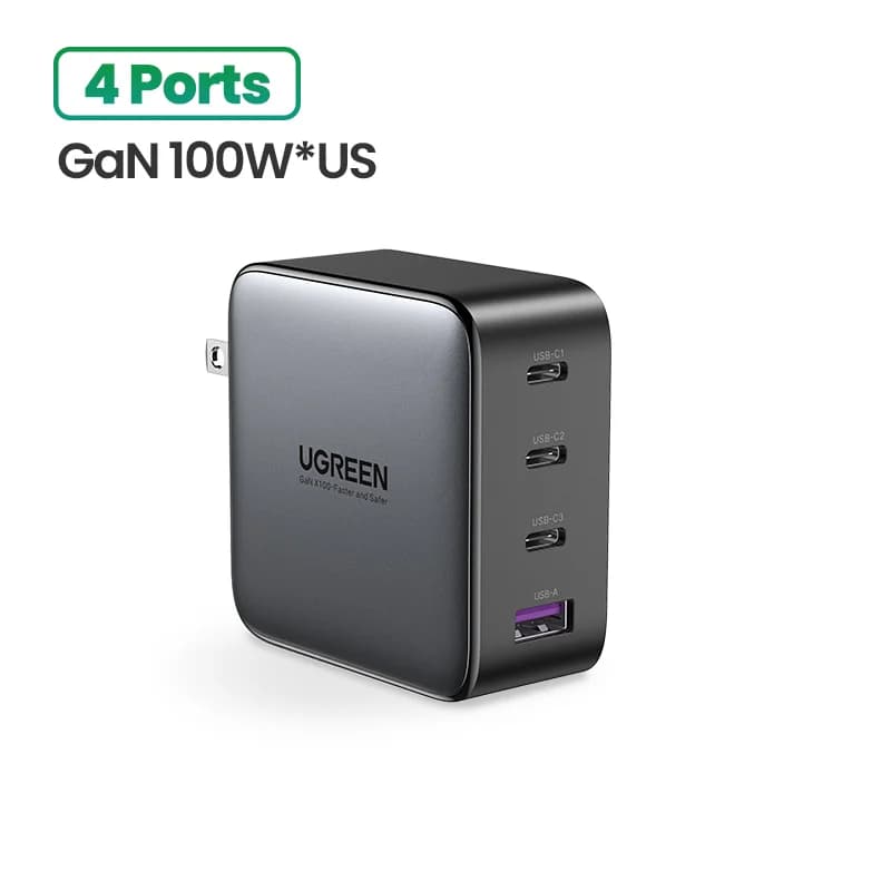 100W GaN USB-C Snabbladdare med US-kontakt