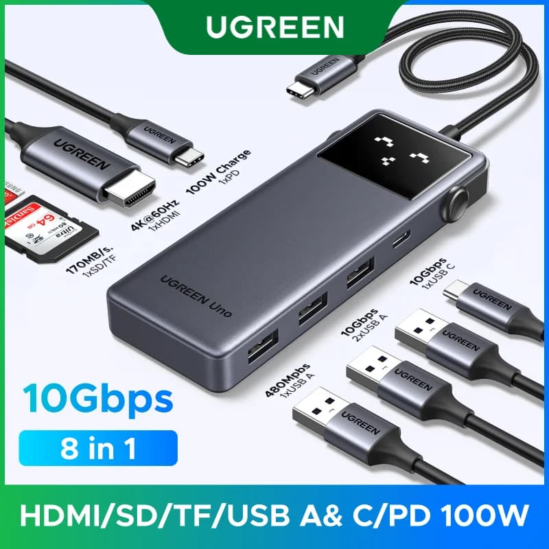 8-i-1 USB-C hubb med 4K HDMI och 100W PD