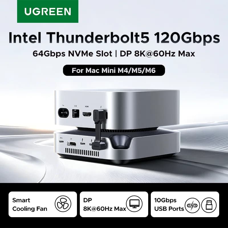 Thunderbolt 5 dockningsstation med M.2 SSD-fack