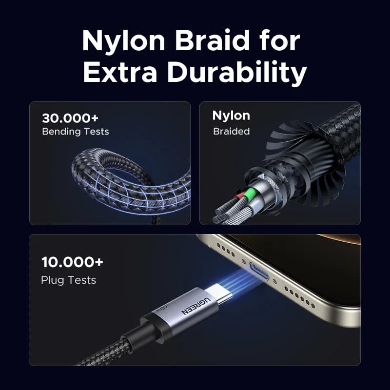 USB-C till USB-C kabel, 60W PD snabbladdning