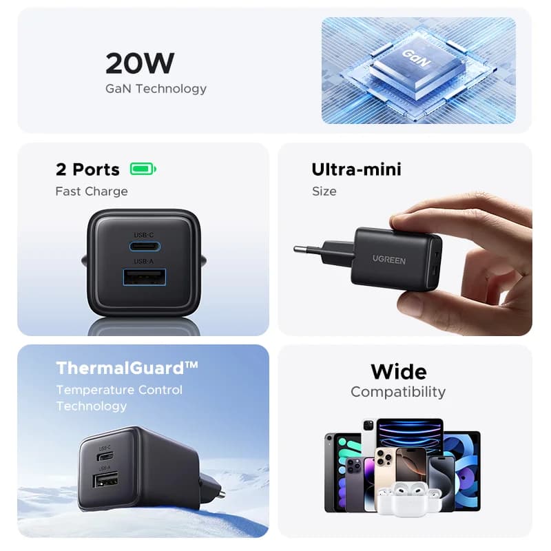 20W GaN USB-C PD-laddare